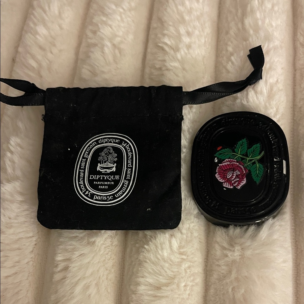 Diptyque Black Pouch with Floral Embroidery